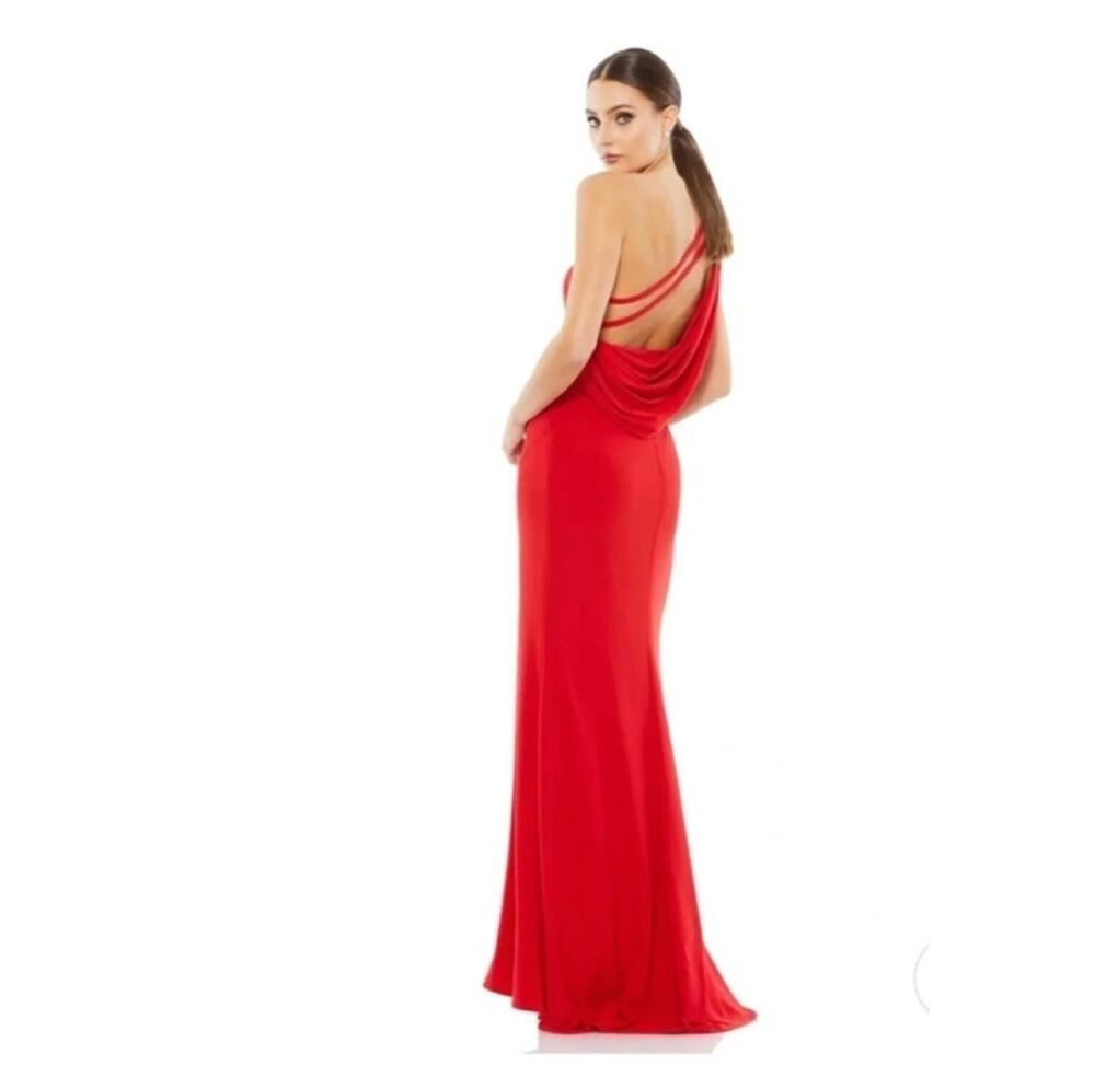 Mac Duggal Red Jersey One Shoulder Draped Back Gown 10 NWT